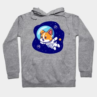 Cute Corgi Dog Astronaut Floating In Space Cartoon Hoodie